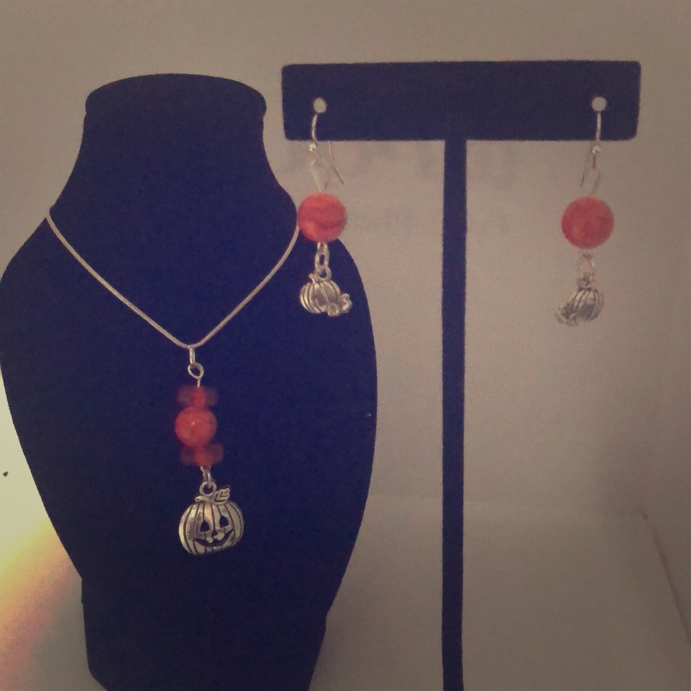 Halloween Pumpkin Necklace Earring Set